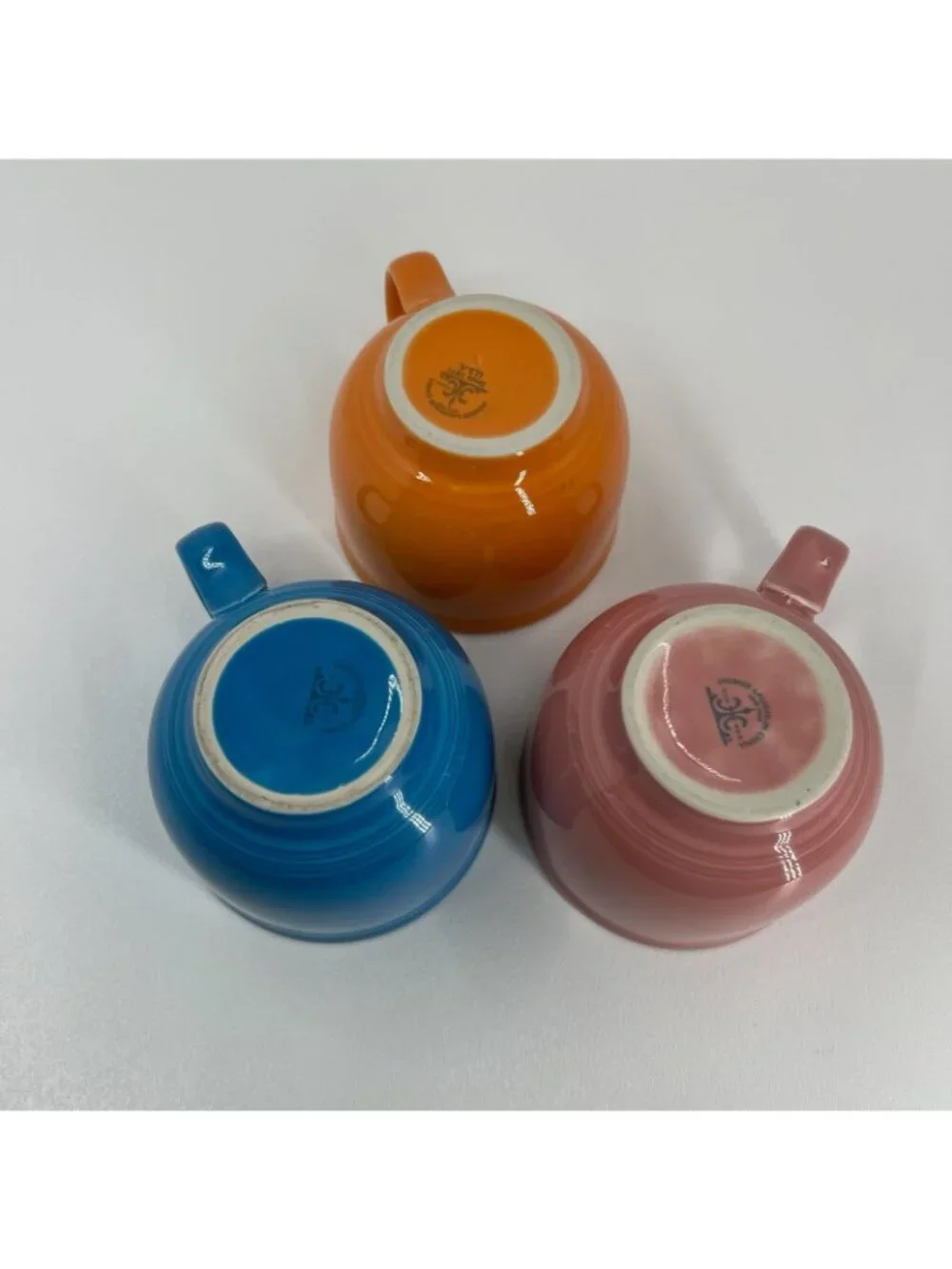Homer Laughlin Fiestaware Jumbo Cup Ceramic Mug 16oz Lot of 3 Blue Orange Pink